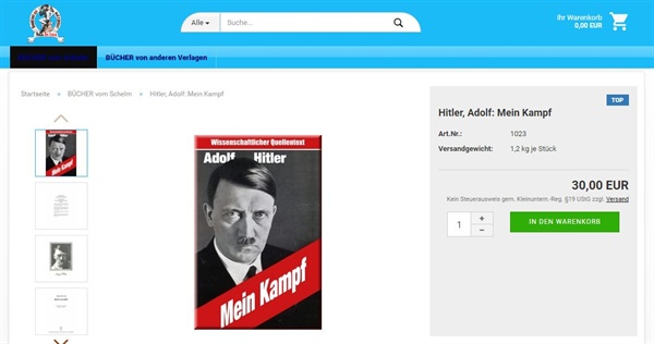 독일 소규모 극우 출판사에서 팔고 있는 히틀러 <나의 투쟁> 재인쇄본 