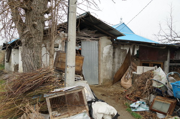 충남 아산시 선장면의 한 마을입구. 은행나무 뒤편에 가려진 낡고 허름한 함석집에는 8명의 가난하고 불편한 동거가 이뤄지고 있다.