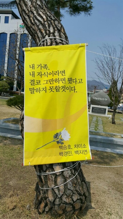 거창군 거창읍 거리에 걸린 '세월호 추모 펼침막'.