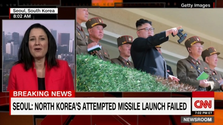 북한의 미사일 발사를 보도하는 CNN 뉴스 갈무리.