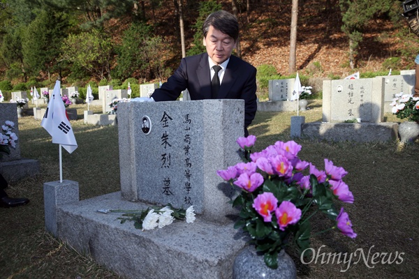 안철수 후보, 4.19민주묘지 참배 안철수 국민의당 후보가 19일 오전 서울 도봉구 국립 4.19민주묘지를 참배한 뒤 김주열 열사 묘지를 둘러보고 있다. 