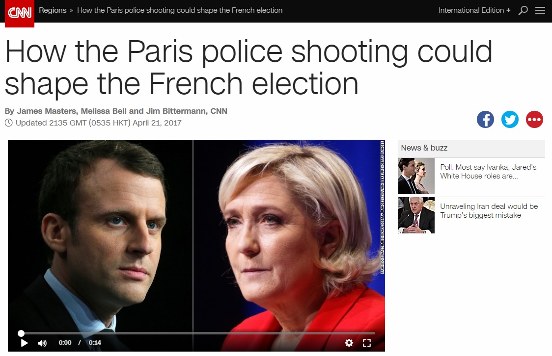 프랑스 대선을 전망하는 CNN 뉴스 갈무리.