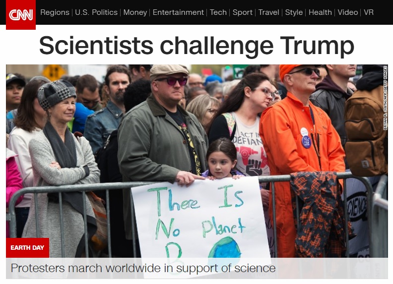 미국 전역에서 열린 '지구의 날' 행진을 보도하는 CNN 뉴스 갈무리.