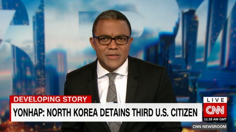 북한의 미국인 억류를 보도하는 CNN 뉴스 갈무리.