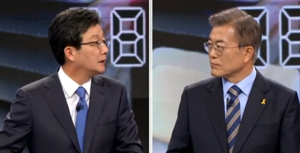 지난 4월 19일 KBS TV토론에서 문재인 후보에게 군복무 단축 공약을 질문하는 바른정당 유승민 후보