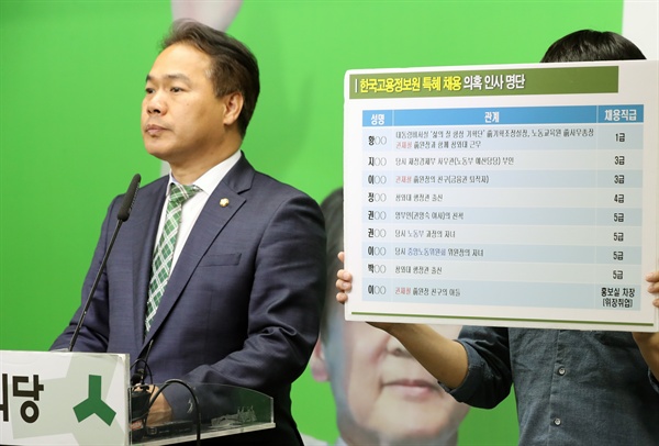 국민의당 이용주 공명선거추진단 단장이 지난 4월 24일 오후 서울 여의도 당사에서 권재철 초대 한국고용정보원장 재임 시절 특혜채용 의혹 10여건이 발견됐다는 등 문준용씨 취업특혜 의혹을 제기하고 있다. 