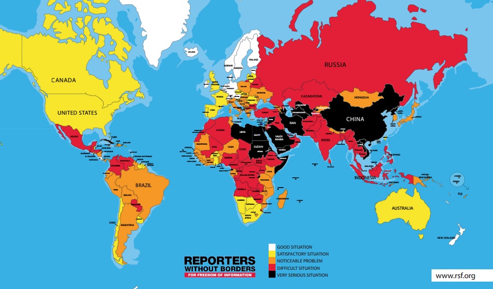  '국경 없는 기자회'(RSF)의 2017년 세계 언론자유도 지도