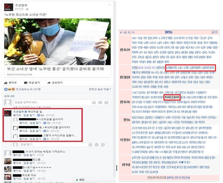 조선일보 페북지기가 고 노무현 대통령 관련 기사에 ‘부끄러운 일’이라는 댓글을 달아 일베 유머를 유도했다.
