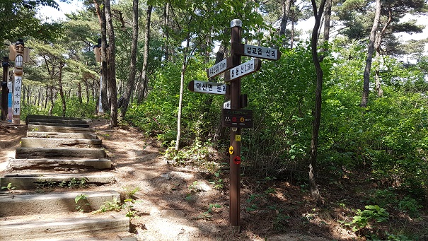  수암산 뫼넘이 고개이다. 고개에는 갈곳과 방향을 알리는 이정표들이 있다. 