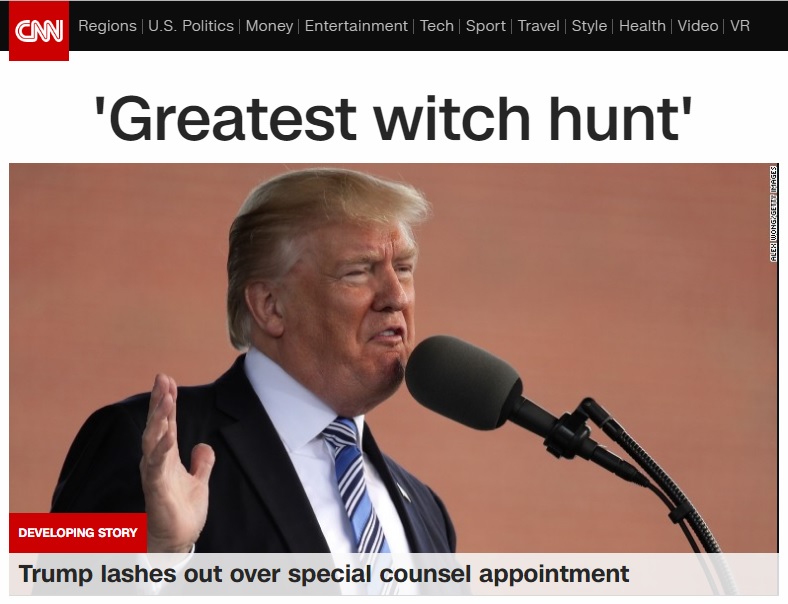 도널드 트럼프 대통령의 특검 수사 비판을 보도하는 CNN 뉴스 갈무리.