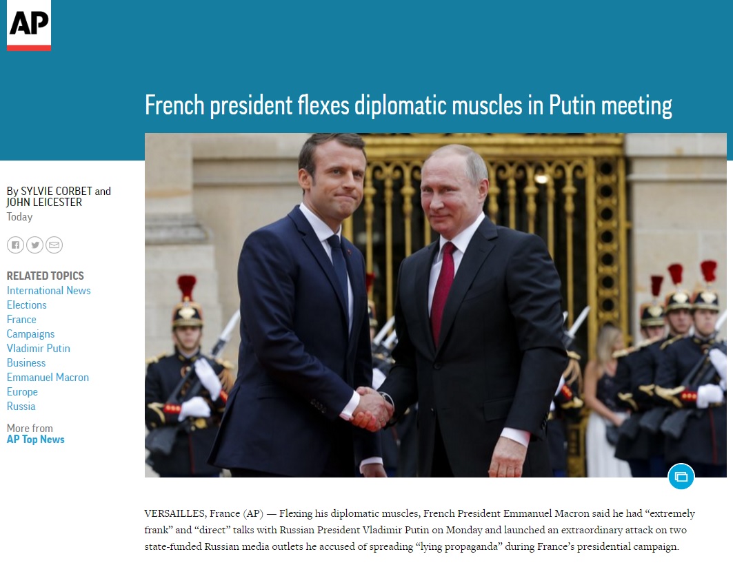 에마뉘엘 마크롱 프랑스 대통령의 과감한 외교를 분석한 AP 뉴스 갈무리.