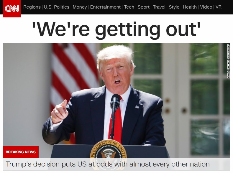 도널드 트럼프 미국 대통령의 파리 기후변화협정 탈퇴 선언을 보도하는 CNN 뉴스 갈무리.