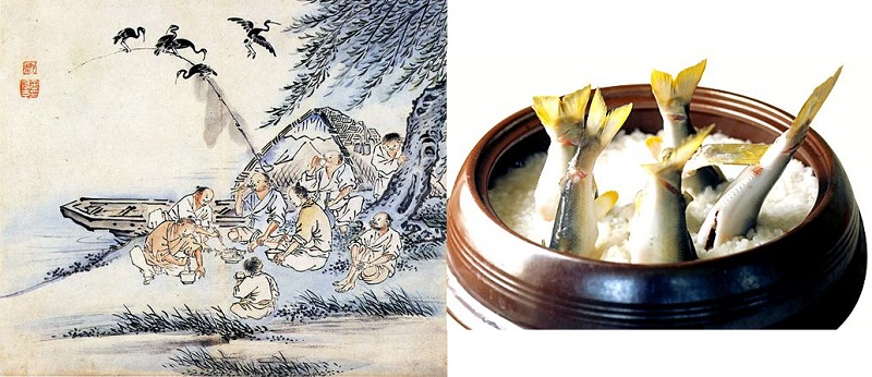 (좌) 조선시대에 회를 즐기는 모습 (우) 안동의 명물 은어밥