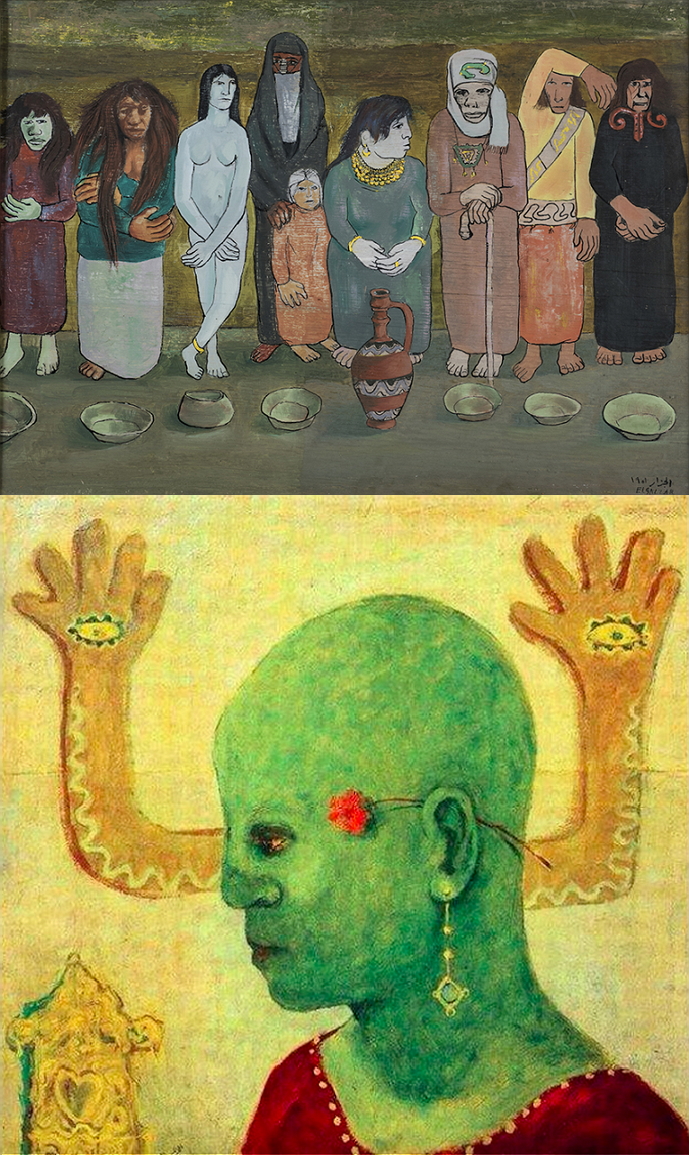 (왼쪽) 압둘하디 알자제르, 시민합창단, 1951. ⓒ 국립현대미술관, (오른쪽) The Green Madman, 1951. ⓒ Pinterest