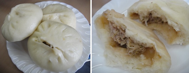            일본 교토 남쪽 중국 식당에서 먹은 바오즈 만두입니다. 안에 고기와 푸성귀로 만든 소가 들어 있습니다.