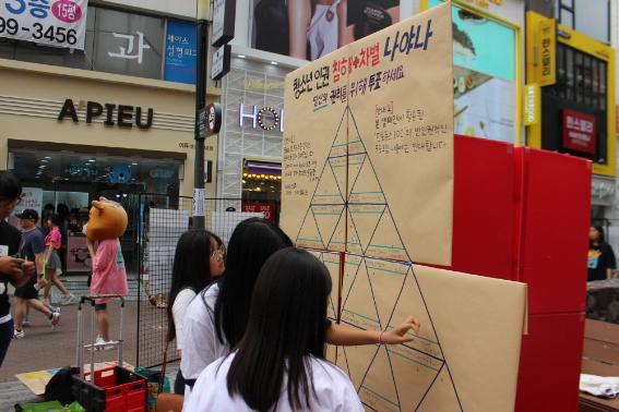 스티커를 붙이고 있는 청소년 (자료제공 : 청소년교육문화공동체 반딧불이)
