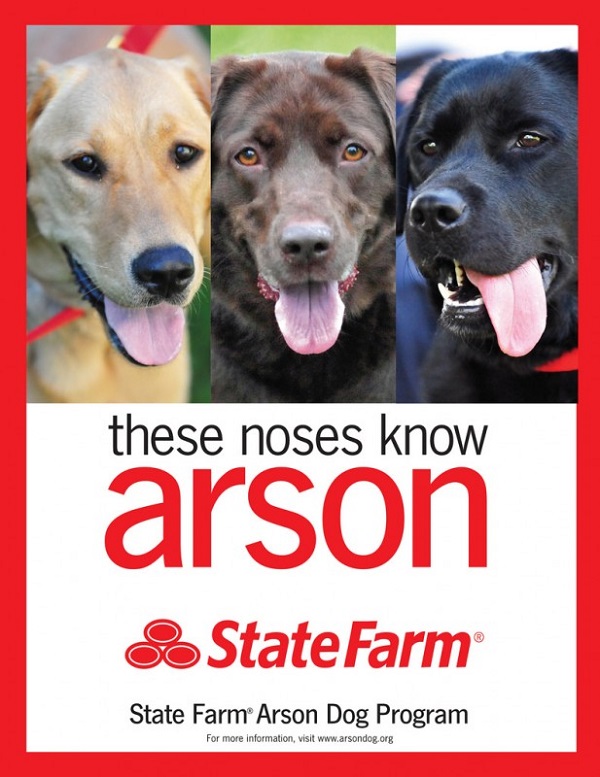북미 최대 보험사인 스테이트 팜(State Farm)이 운영하는 화재탐지견 프로그램 포스터 (출처: www.arsondog.org)