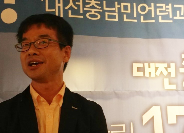 이한신 대전MBC노조 지부장이 "이진숙 대전 MBC 사장을 9월 창사기념식 전에 꼭 퇴진시키겠다"고 말하고 있다.