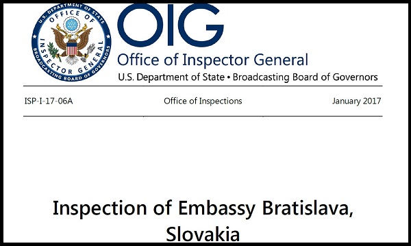 슬로바키아 소재 미국 대사관에 대한 미 국무부 감찰국(Office of Inspector General) 감사보고서 (출처: 미 국무부 감찰국)
