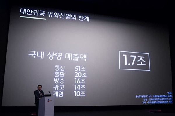  18일 용산 CGV에서 얼린 미디어포럼에서 한국영화산업에 대해 설명하고 있는 CGV 관계자