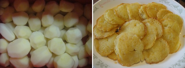           감자 껍질을 벗겨서 강판에 갈아서 밀가루와 버무려 감자 부침개를 만들었습니다.