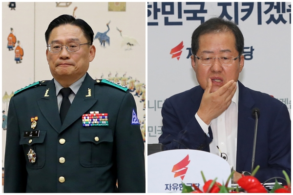 박찬주 대장(왼쪽)과 홍준표 자유한국당 대표.