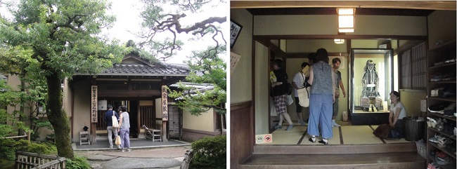           가나자와 시내 나가마치부케야시키 집 현관과 입구에 전시된 사무라이 갑옷입니다.