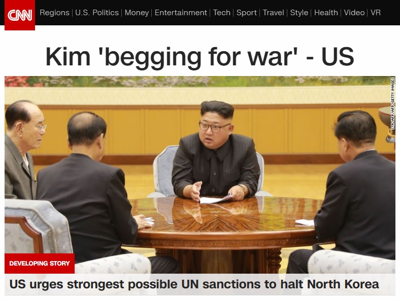 북한 핵실험에 대한 유엔 안보리 긴급회의를 보도하는 CNN 뉴스 갈무리.