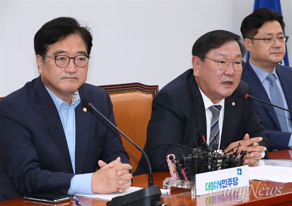 더불어민주당 김태년 정책위의장이 지난 9월 12일 오전 국회에서 열린 원내대책회의에 모두발언을 하고 있다.