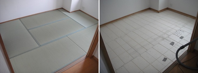           일본 간사이 지역 아파트의 다다미 방입니다. 다다미 방 아래나 다다미도 속도 모두 스티로폼입니다. 겉만 골풀을 엮어서 만든 다다미입니다. 