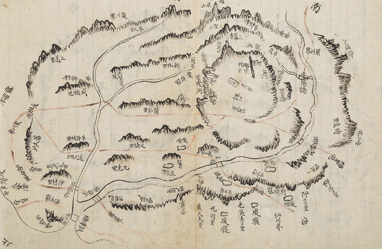 규장각 소장 『경기지』(규12178) 4책에 수록된 시흥현의 그림식 지도로 제작연도는 1832년에서 1833년 사이이다. 규장각 제공