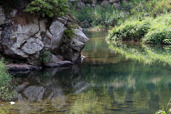 가야산 홍류동 계곡에서 흘러내리는 야천(倻川)의 맑은 물이 가남정 앞을 지난다.
