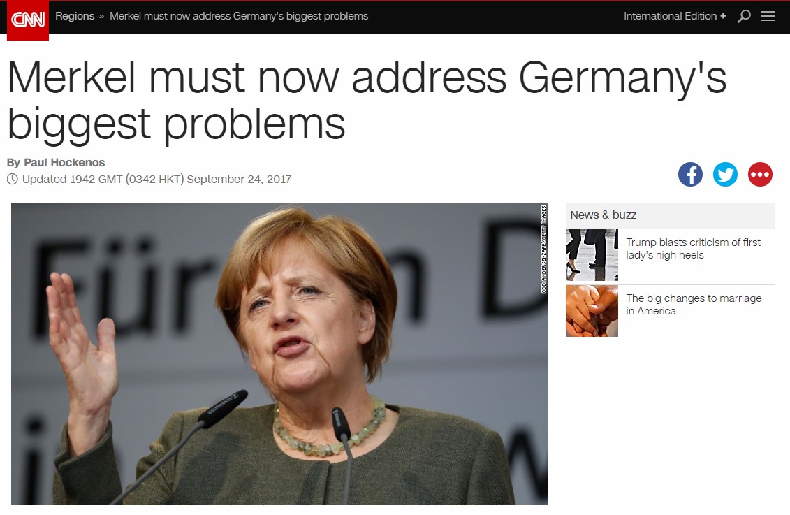 독일 총선의 극우 돌풍을 보도하는 CNN 뉴스 갈무리.