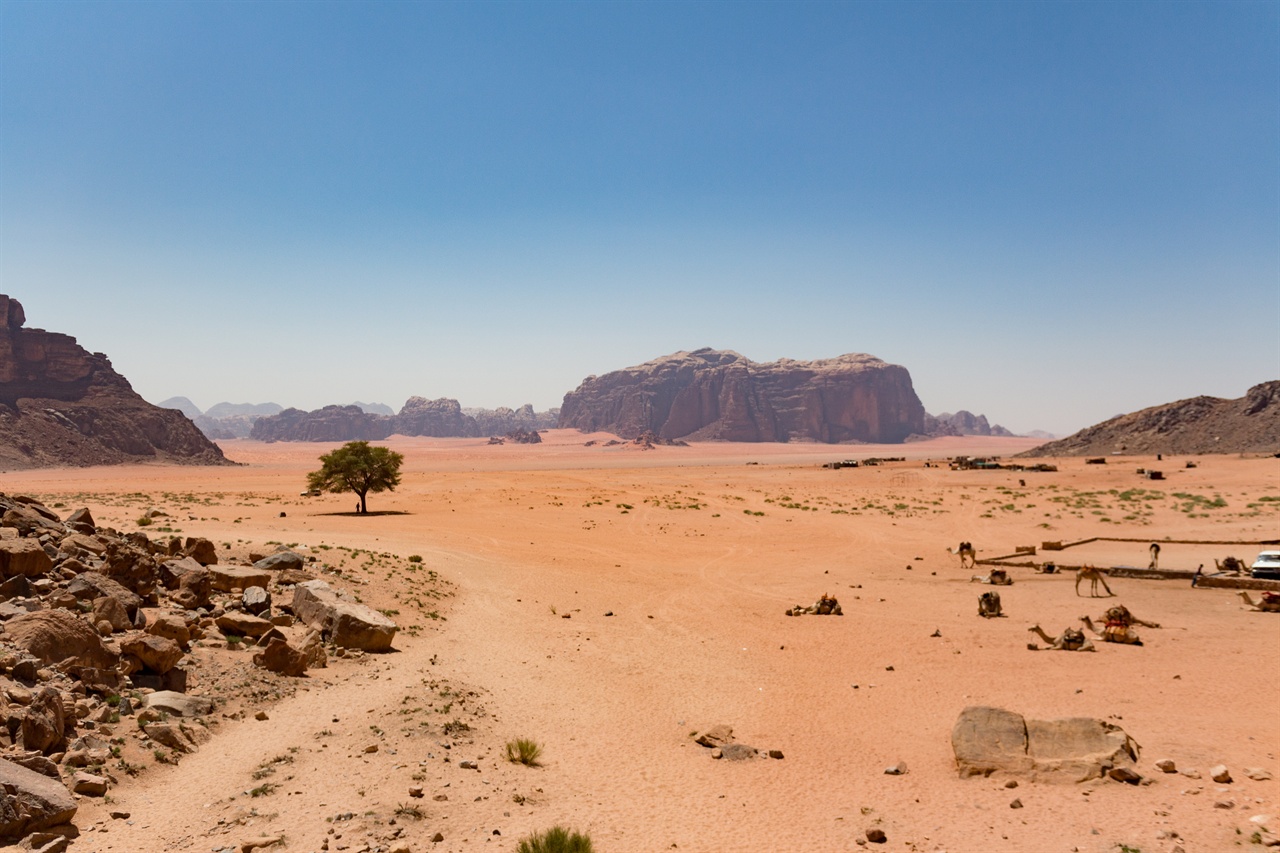 요르단 남부 와디 럼(Wadi Rum) 보호구역 요르단 남부 사우디아라비아와 접경지역에 위치한 사막지대이며 곳곳에 거대한 바위산들이 장관을 이루고 있다. 2011년 유네스코 세계복합유산으로 지정되었다.