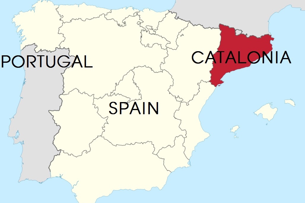 스페인과 카탈루냐(붉은색) 지도 