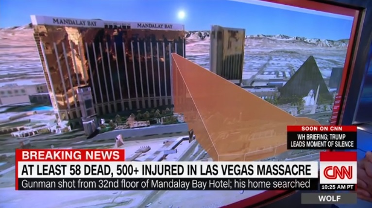 미국 라스베이거스 총기 난사 상황을 설명하는 CNN 뉴스 갈무리.