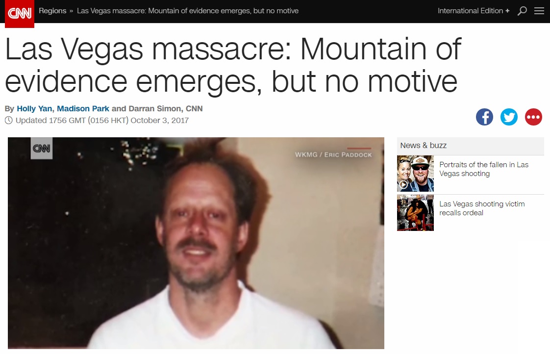 미국 라스베이거스 총기 난사범 스티븐 패덕을 보도하는 CNN 뉴스 갈무리.