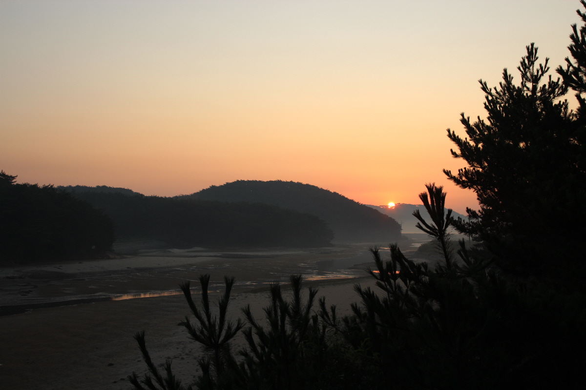 안면해변, 창정교에서 내륙 쪽으로 한 컷 잡았습니다. 아침 해돋이의 모습입니다. 