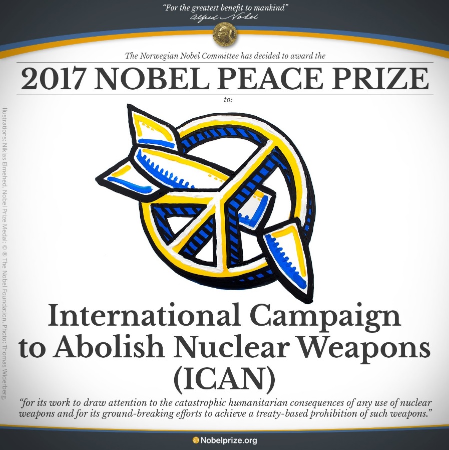국제핵무기폐기운동(ICAN)의 노벨평화상 수상을 발표하는 노벨위원회 홈페이지 갈무리.