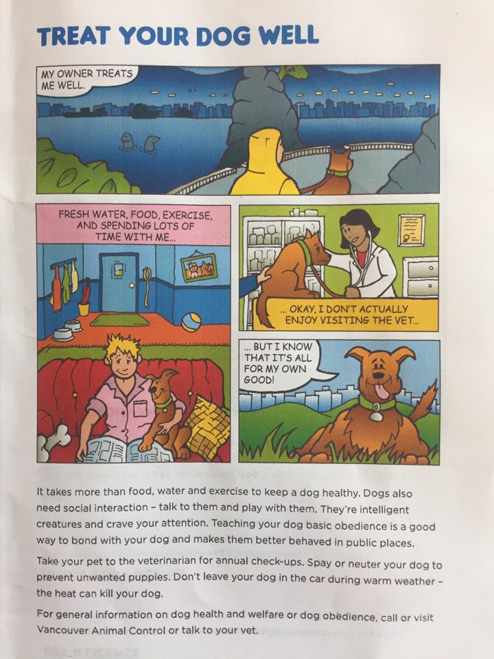 밴쿠버시에서 배포하는 반려견 잘 키우는 법에 관한 만화자료
