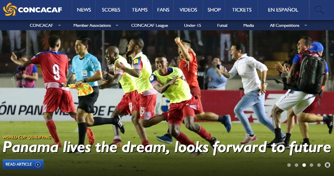  파나마의 사상 첫 월드컵 본선 진출을 알리는 북중미축구연맹 공식 홈페이지 갈무리.
