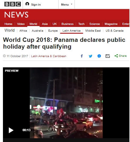  월드컵 본선 진출로 파나마 국민들이 환호하고 있는 모습을 전한 BBC 