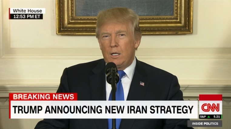 도널드 트럼프 미국 대통령의 새로운 '이란 전략' 발표를 보도하는 CNN 뉴스 갈무리.