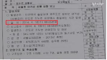 <뉴스타파>가 보도한 진도군 상황실의 상황보고서(2014.04.18.)