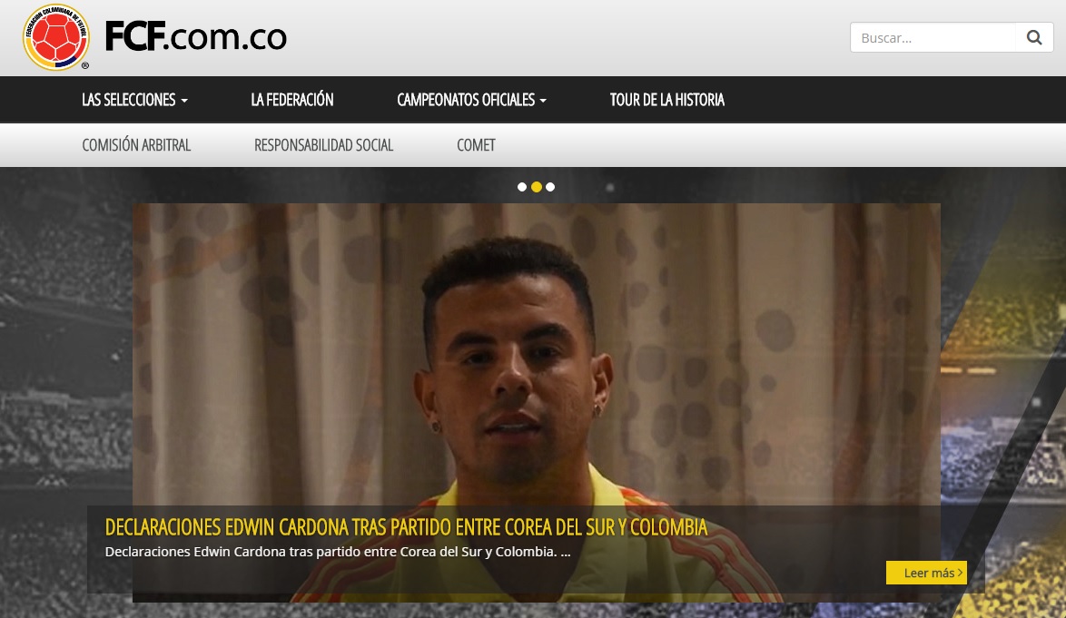  콜롬비아 축구협회 공식 홈페이지의 에드윈 카르도나 공식 사과 갈무리.