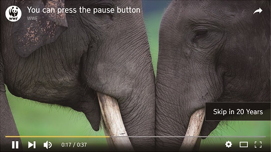 야생동물들이 멸종 위기에 처했지만, 사람들이 이들을 살리는 선택을 할 수도 있음을 일깨워주는  유튜브 이미지의 인쇄 광고.