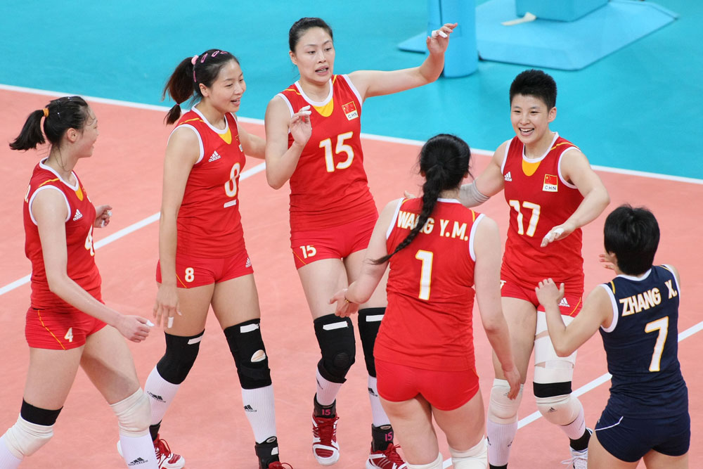  2012 런던 올림픽 중국 대표팀의 마윈원(15번)과 장레이(17번)