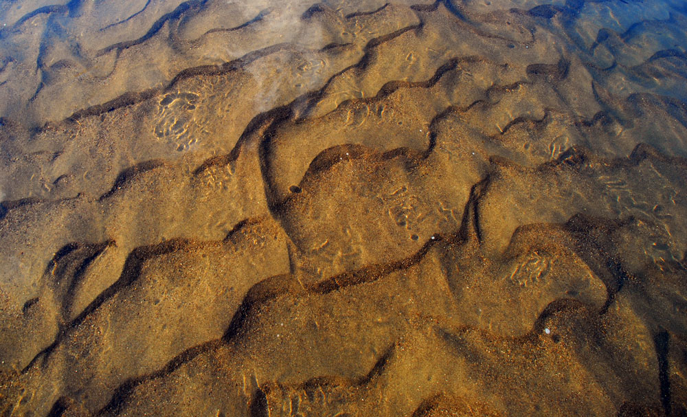 금강 본류에서 1.5km 떨어진 충남 공주시 유구천의 물은 유리알처럼 맑았다. 모래가 물살에 씻기면서 그림을 그려 놓은듯하다. 