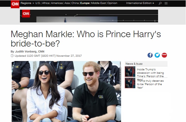 해리 왕자와 매건 마클의 결혼 소식을 전하는 CNN.