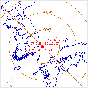 12월 9일 오후 4시 15분께 울산 동구 동북동쪽 54km 해역에서 규모 2.3의 지진이 발생했다. 진앙은 북위 35.61도, 동경 129.99도며 발생 깊이는 23km다. 
